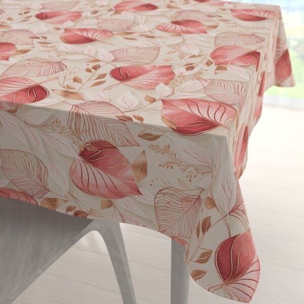 Biante Dekorační čtvercový ubrus Leona LN-172 Růžovo-vínové listy na režném 130x130 cm