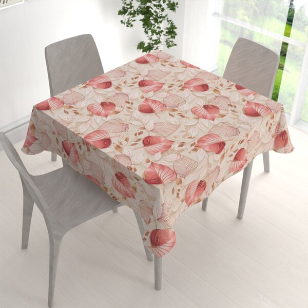 Biante Dekorační čtvercový ubrus Leona LN-172 Růžovo-vínové listy na režném 130x130 cm