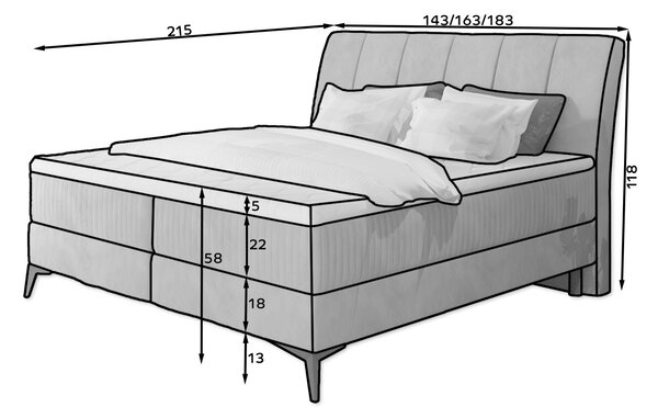 Boxspring postel 140 cm Alberto (šedá) (s matracemi)