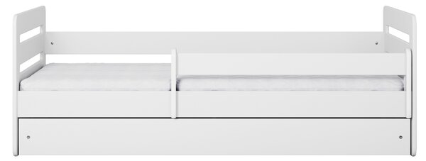 Bílá postel pro děti TOMI s bočnicí 80x140 cm, Zvolte matraci: Bez matrace, Zvolte šuplík: Bez šuplíku