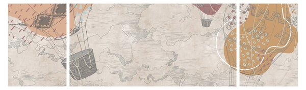 Obraz - Balóny nad městem, teplé tóny (170x50 cm)