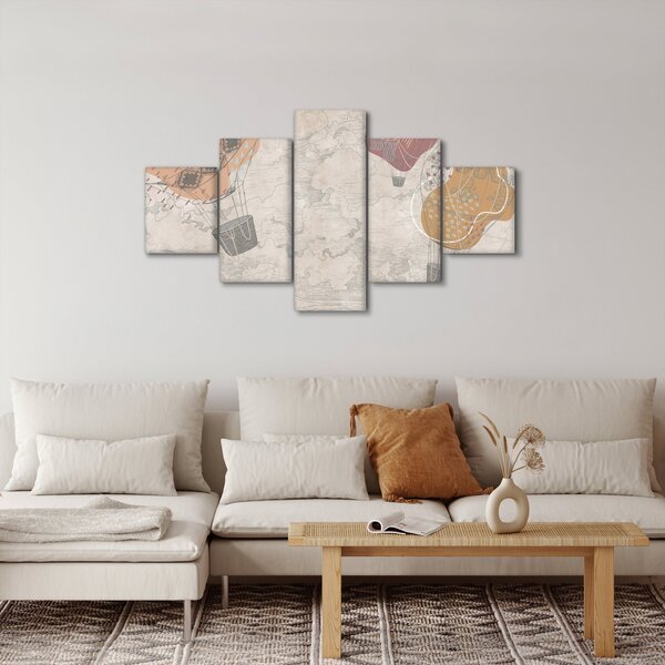 Obraz - Balóny nad městem, teplé tóny (125x70 cm)