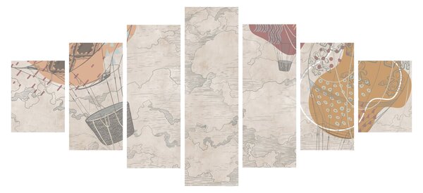 Obraz - Balóny nad městem, teplé tóny (210x100 cm)