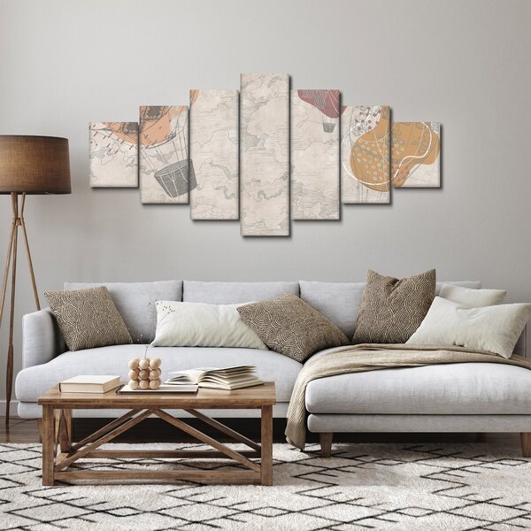 Obraz - Balóny nad městem, teplé tóny (210x100 cm)