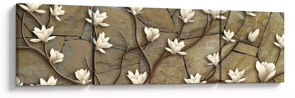Obraz - Bílé magnólie na kamenném zdivu (170x50 cm)