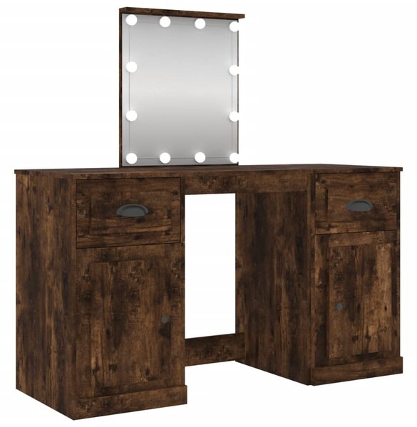 Toaletní stolek s LED kouřový dub 130 x 50 x 132,5 cm 3185348