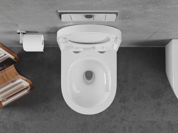 Mexen Lena, závěsná WC mísa 490x360x340 mm, Rimless Tornádo + toaletní WC sedátko z duroplastu, bílá lesklá, 30220200T
