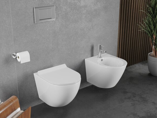 Mexen Lena, závěsná WC mísa 490x360x340 mm, Rimless Tornádo + toaletní WC sedátko z duroplastu, bílá lesklá, 30224000T
