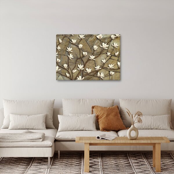 Obraz - Bílé magnólie na kamenném zdivu (70x50 cm)