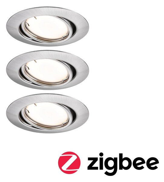 P 92464 LED vestavné svítidlo Smart Home Zigbee Base Coin základní sada výklopné kruhové 90mm 20° 3x4,9W 230V stmívatelné 3000K kov kartáčovaný - PAULMANN
