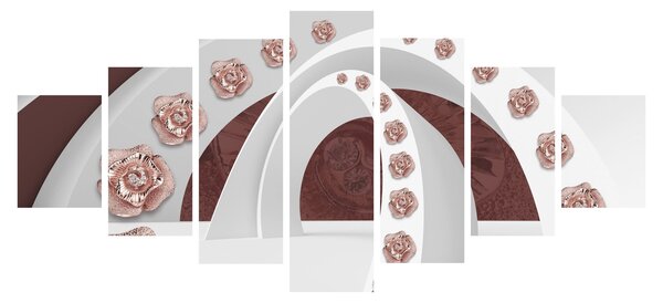 Obraz - 3D oblouky s květy (210x100 cm)