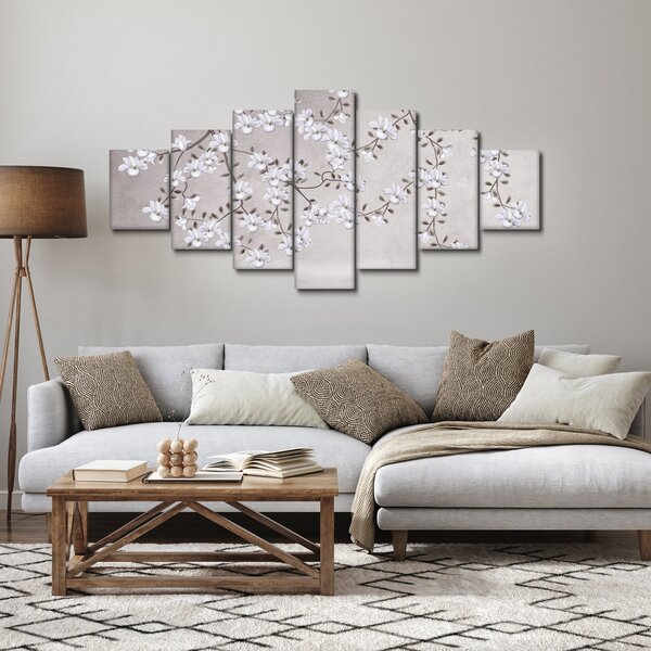 Obraz - Květy v šedivé krajině (210x100 cm)