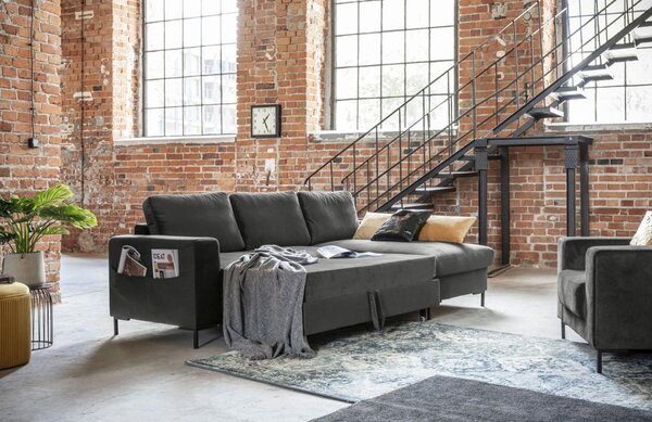 -25 % Dny MOMENTI– Miuform Sametová rozkládací pohovka Lofty Lilly 236 cm, pravá