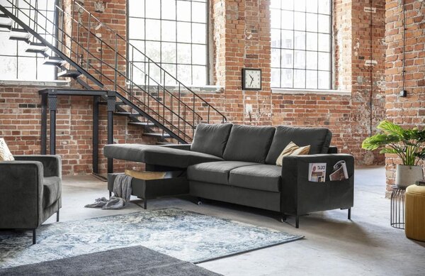 -25 % Dny MOMENTI– Miuform Sametová rozkládací pohovka Lofty Lilly 236 cm, levá