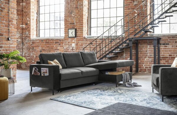 -25 % Dny MOMENTI– Miuform Sametová rozkládací pohovka Lofty Lilly 236 cm, pravá
