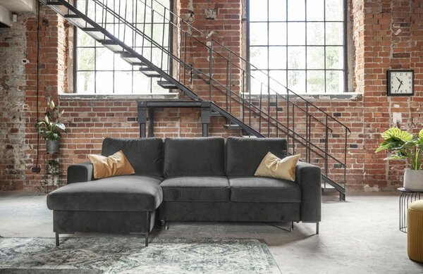 -25 % Dny MOMENTI– Miuform Sametová rozkládací pohovka Lofty Lilly 236 cm, levá