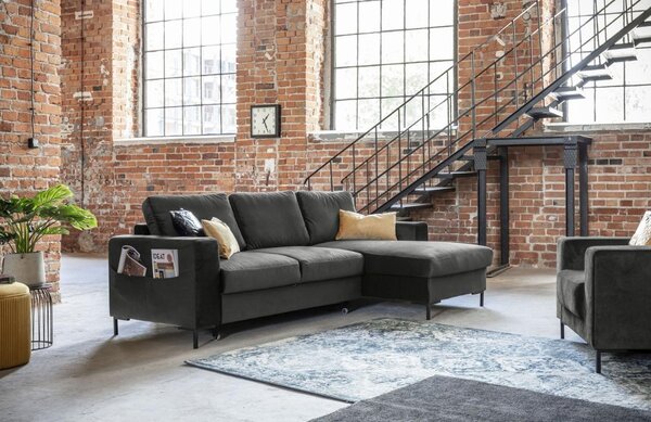 -25 % Dny MOMENTI– Miuform Sametová rozkládací pohovka Lofty Lilly 236 cm, pravá