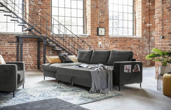-25 % Dny MOMENTI– Miuform Sametová rozkládací pohovka Lofty Lilly 236 cm, levá