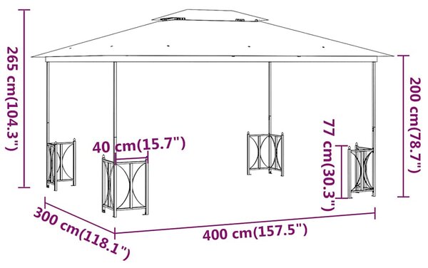 Altán s bočními stěnami a dvojitou střechou 3 x 4 m antracitový 318544