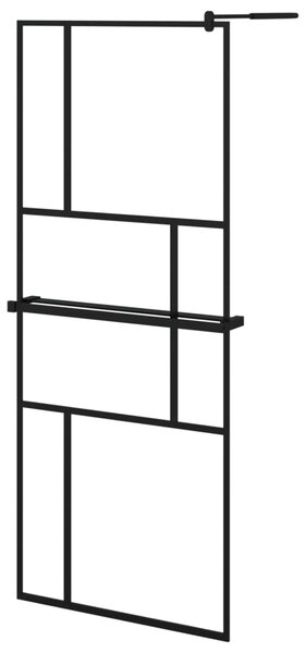 Zástěna do průchozí sprchy s policí černá 80x195 cm ESG/hliník 3185448