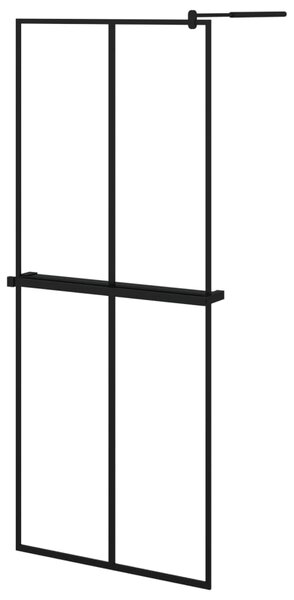 Zástěna do průchozí sprchy s policí černá 80x195 cm ESG/hliník 3185444