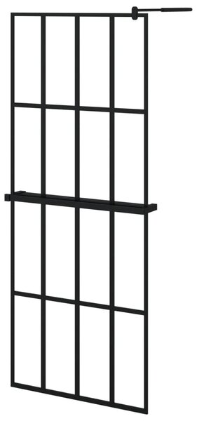 Zástěna do průchozí sprchy s policí černá 80x195 cm ESG/hliník 3185443