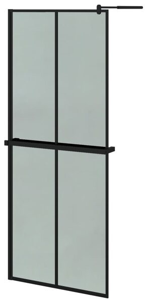 Zástěna do průchozí sprchy s policí černá 80x195 cm ESG/hliník 3185453