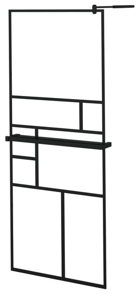 Zástěna do průchozí sprchy s policí černá 80x195 cm ESG/hliník 3185449