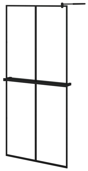 Zástěna do průchozí sprchy s policí černá 90x195 cm ESG/hliník 3185456