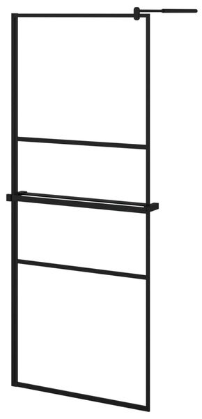 Zástěna do průchozí sprchy s policí černá 80x195 cm ESG/hliník 3185451