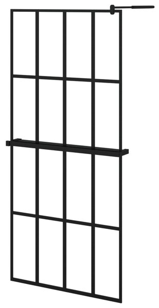 Zástěna do průchozí sprchy s policí černá 90x195 cm ESG/hliník 3185455