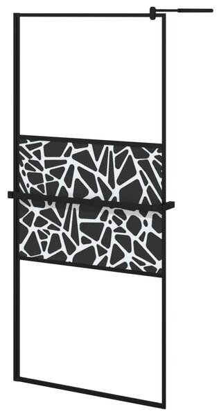 Zástěna do průchozí sprchy s policí černá 90x195 cm ESG/hliník 3185464