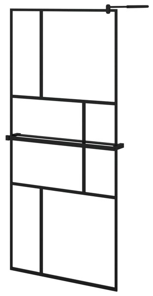Zástěna do průchozí sprchy s policí černá 90x195 cm ESG/hliník 3185460