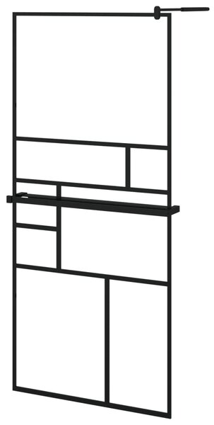 Zástěna do průchozí sprchy s policí černá 90x195 cm ESG/hliník 3185461