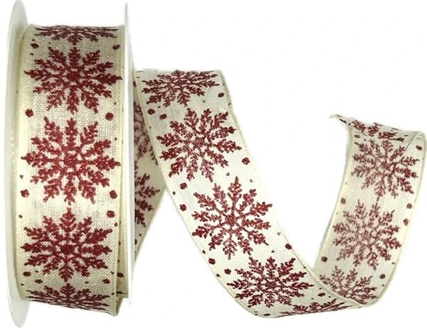 Stuha vánoční SNOWPEARL CREAM krémová 25mm x 2m (13,-Kč/m)