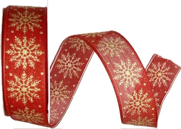Stuha vánoční SNOWPEARL RED červená 25mm x 2m (13,-Kč/m)