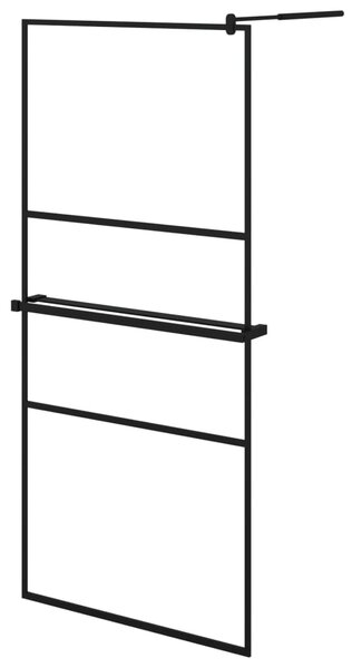 Zástěna do průchozí sprchy s policí černá 90x195 cm ESG/hliník 3185459