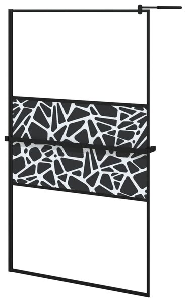 Zástěna do průchozí sprchy s policí černá 115x195 cm ESG/hliník 3185484