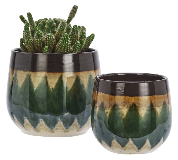 Kameninový obal na květináč Reactive Green / Brown / Beige menší