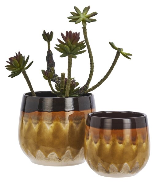 Kameninový obal na květináč Reactive Yellow / Brown / Beige větší