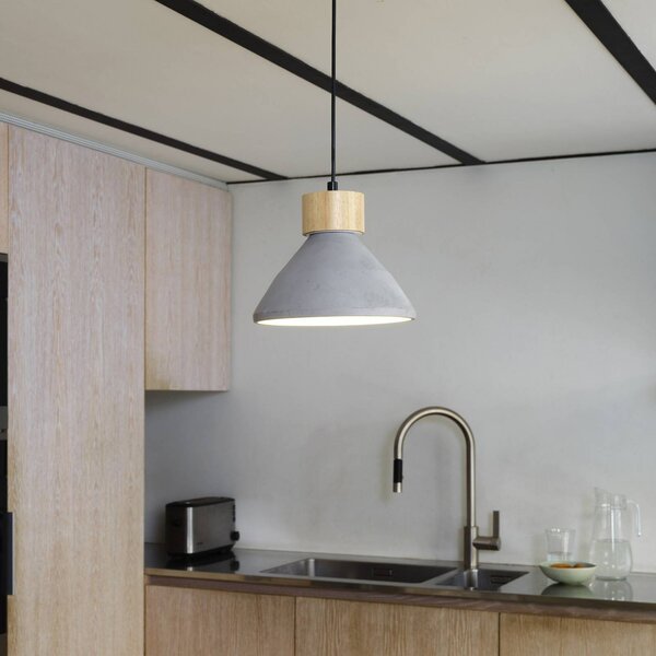 OSRAM Závěsné světlo CONCRETE WOOD, šedá, Ø 22 cm, beton, E27, stmívatelný, Hliník / šedá / zinek, Obývací pokoj / jídelna, Beton, Young lifestyle