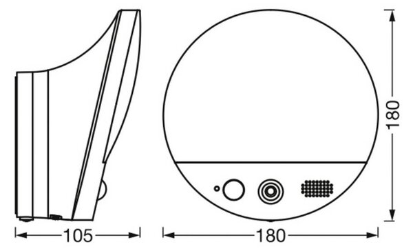OSRAM SMART+ WiFi venkovní nástěnné svítidlo ROUND, kamera, senzor, šedá, stmívatelný, Hliník / šedá / zinek, Plast, Moderní