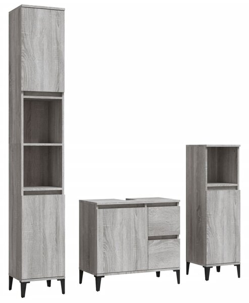3dílný set koupelnových skříněk šedý sonoma kompozitní dřevo 3185549