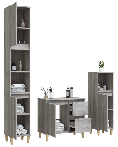 3dílný set koupelnových skříněk šedý sonoma kompozitní dřevo 3185541