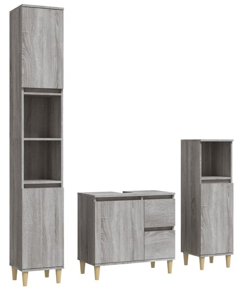 3dílný set koupelnových skříněk šedý sonoma kompozitní dřevo 3185541