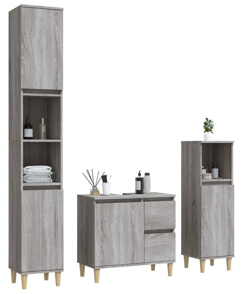 3dílný set koupelnových skříněk šedý sonoma kompozitní dřevo 3185541