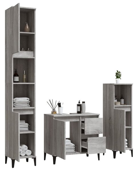 3dílný set koupelnových skříněk šedý sonoma kompozitní dřevo 3185549