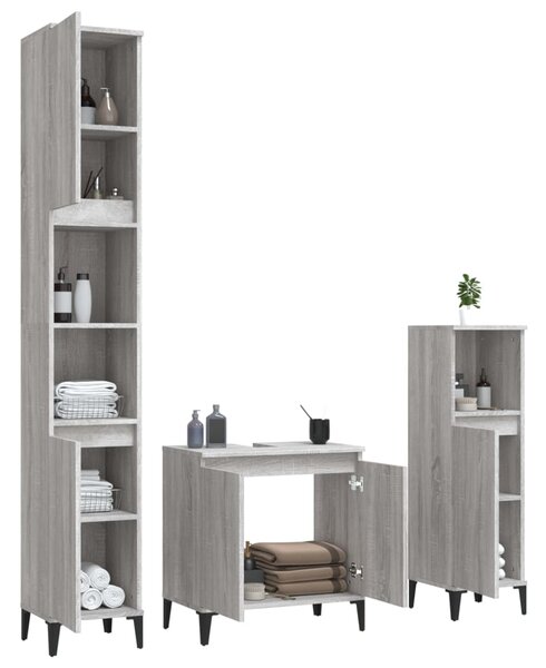 3dílný set koupelnového nábytku šedý sonoma kompozitní dřevo 3185595