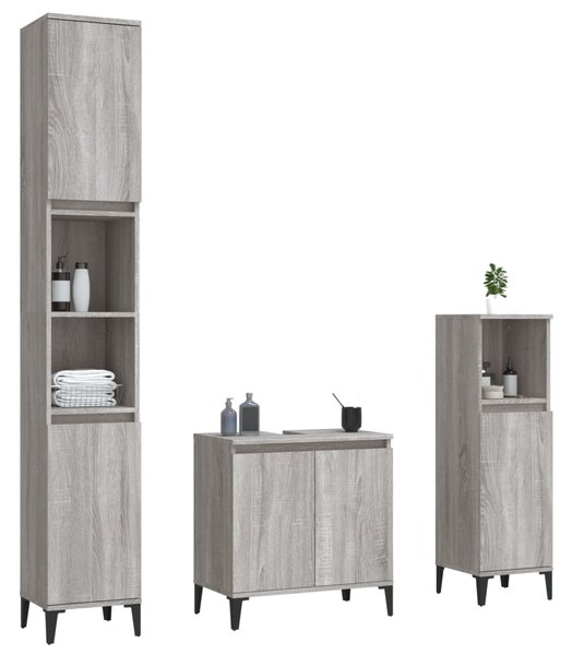 3dílný set koupelnového nábytku šedý sonoma kompozitní dřevo 3185595