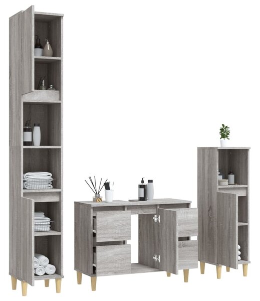 3dílný set koupelnového nábytku šedý sonoma kompozitní dřevo 3185603